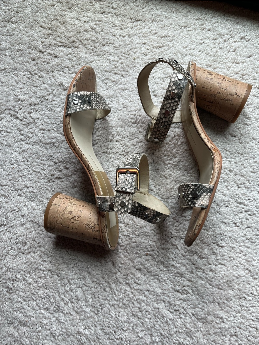 Dolce Vita Snake-Print Cork Block Heel Sandals - Neutral Taupe